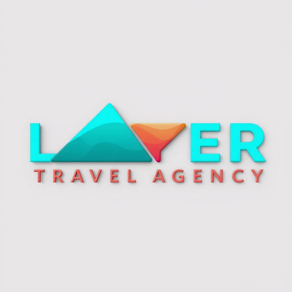 Layer Travel Agency logo featuring modern typography with turquoise and coral gradient accents, representing vibrant travel experiences