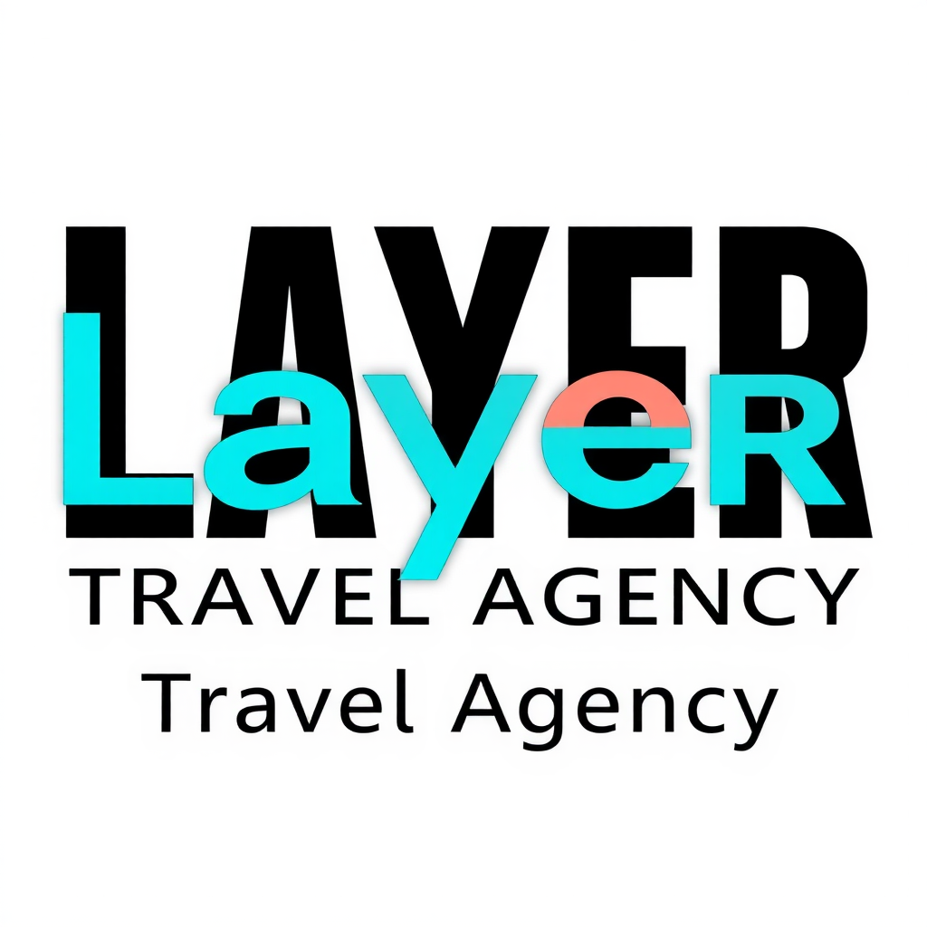 Layer Travel Agency logo featuring modern typography with turquoise and coral gradient accents, representing vibrant travel experiences