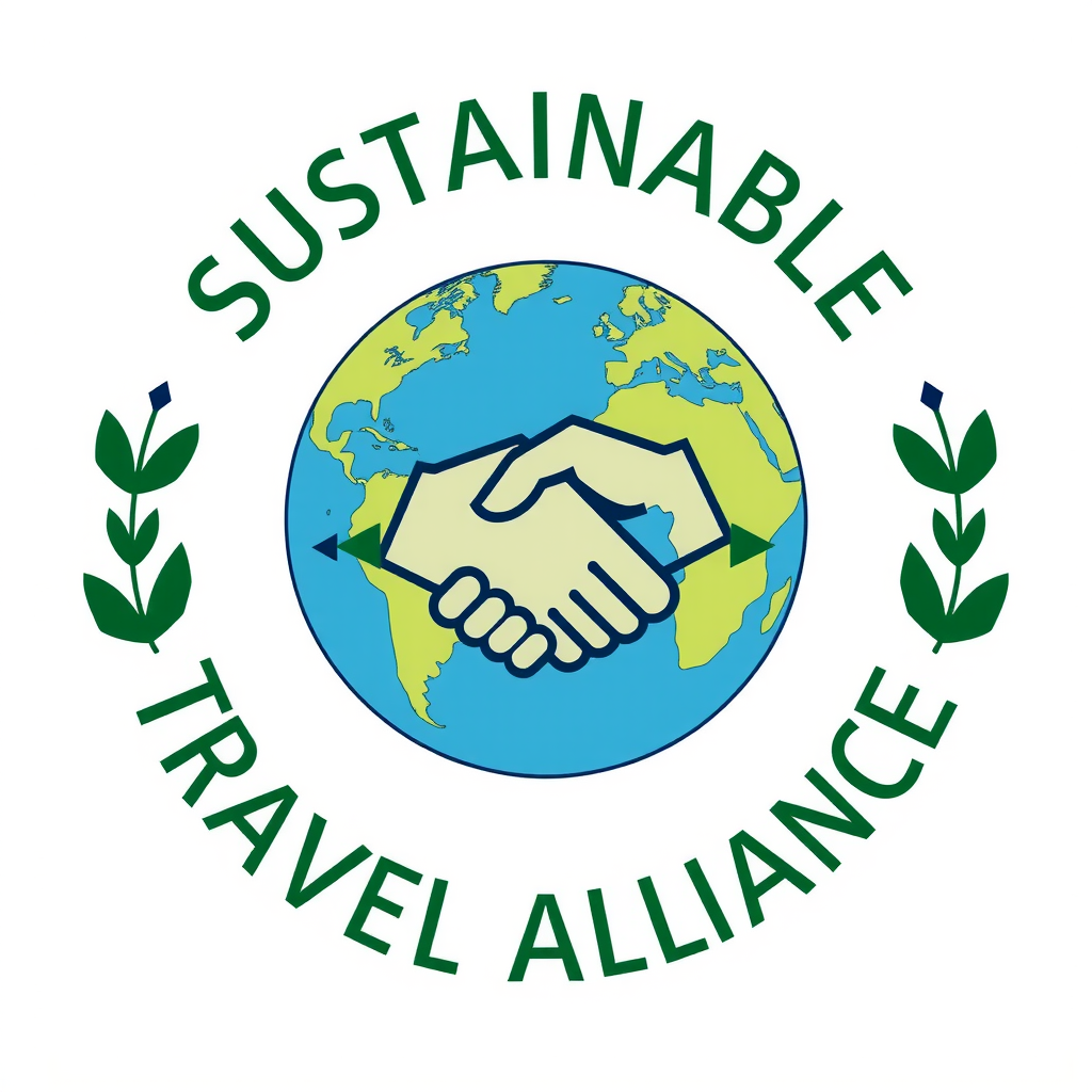 Sustainable Travel Alliance logo with globe and handshake symbol representing responsible tourism