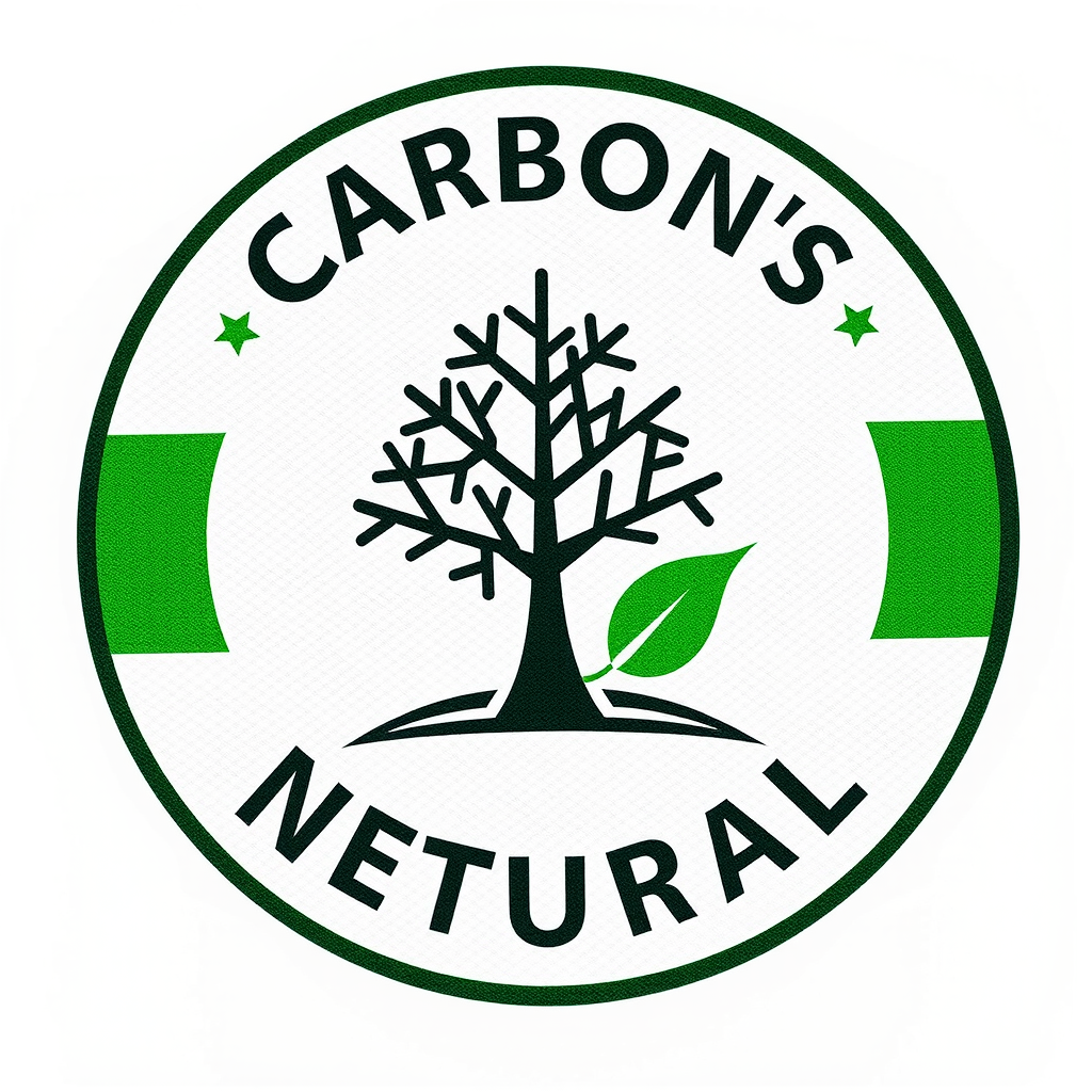 Carbon Neutral certification badge with tree and carbon offset symbol